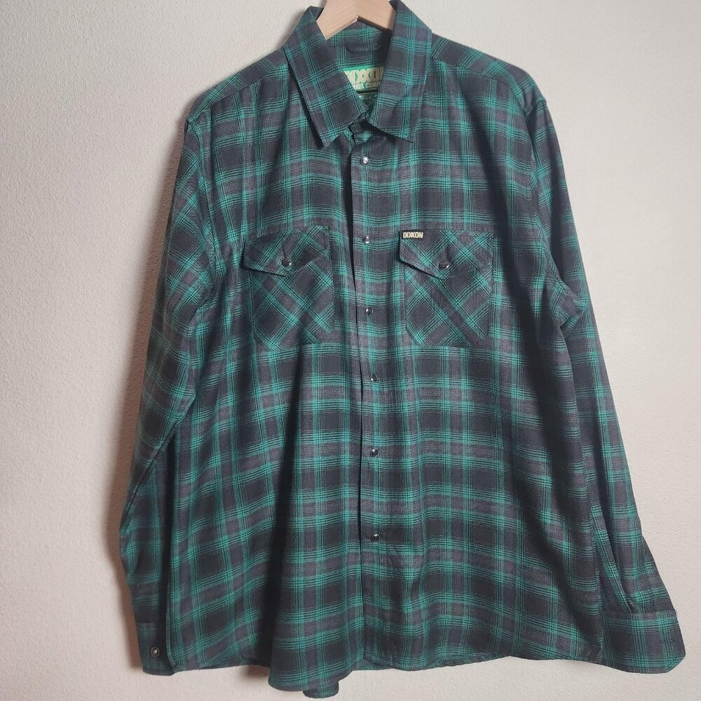 Dixxon Flannel Company Shirt Mens XL Green Black Plaid Snap Button McCaffrey